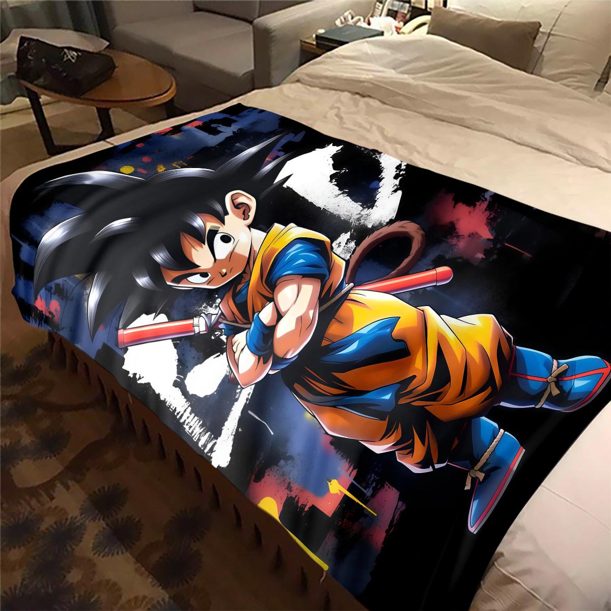 

1PC Cartoon Son Goku Print Flannel Blanket, High quality All Seasons, Home Decor, Warmth and Comfort, Perfect for Christmas Gifts 80cm x 120cm