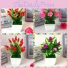 Plastic Lily Cherry Blossom Rose Flowers Potted Plant For Home Decor