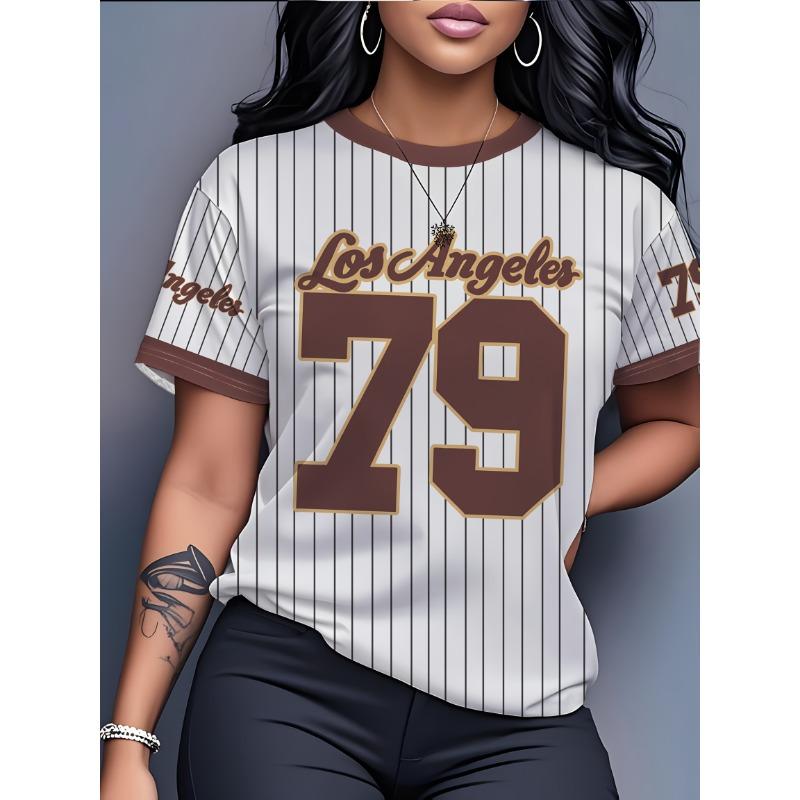 New Women's Los Angeles 79 Graphic Tee Korean Popular Clothes Casual Short Sleeve Top with Durable Print Summer Woman Clothing