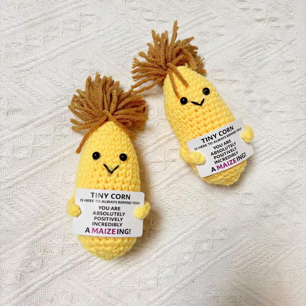 Funny Crochet Corn Doll Ornament Home Room Decoration Handmade Knitted Positive Energy Corn Doll With Card Christmas Party Gift