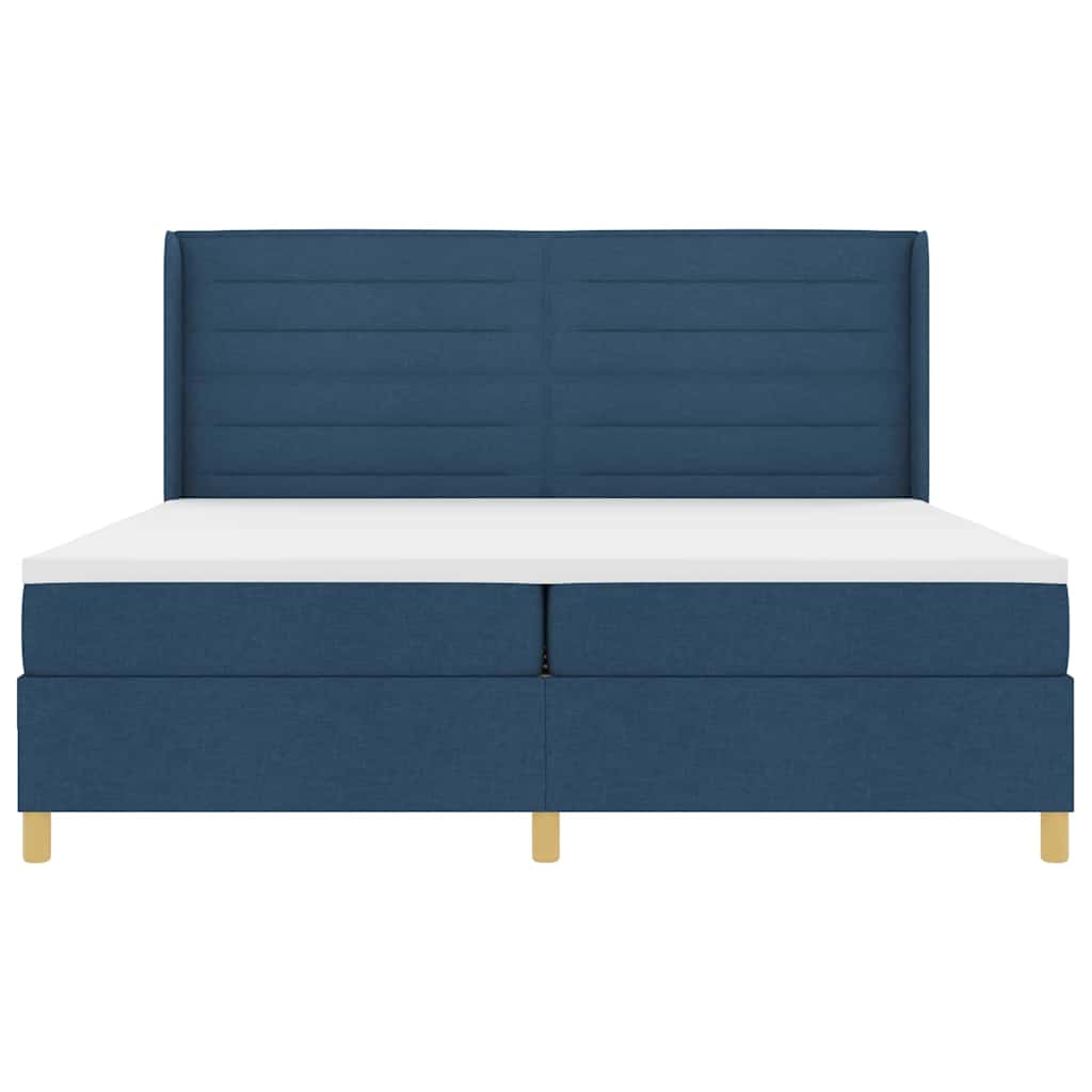 Box Spring Bed with Mattress and Headboard Blue 200 X 200 Cm Fabric