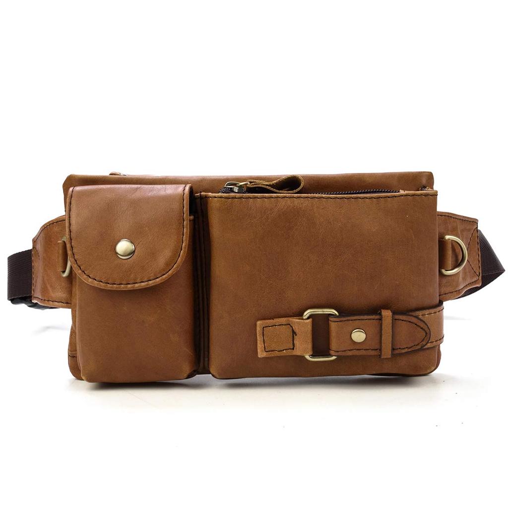 Luufan Waist Bag Leather 2way Waist Pouch Genuine Leather Body Bag Cowhide Crossbody Bag One Shoulder Bag Lightweight Crossbody Bag Smartphone