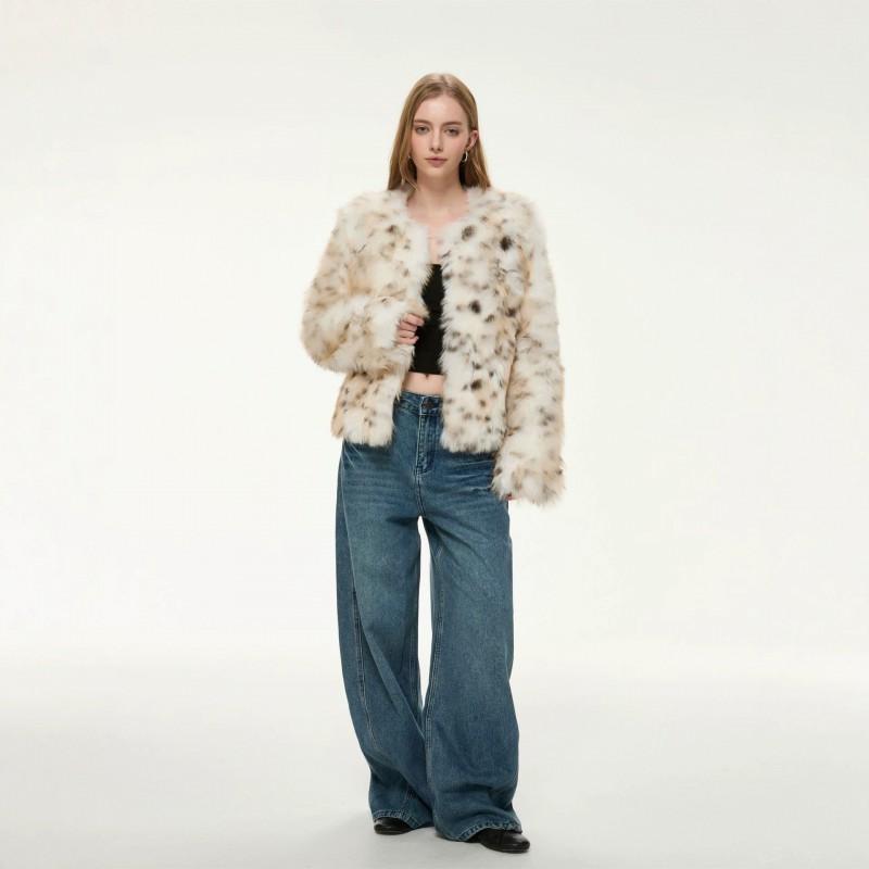 Womens Faux Fur Leopard Print Coat Winter Warm Outerwear With Hood Regular Fit OL Style