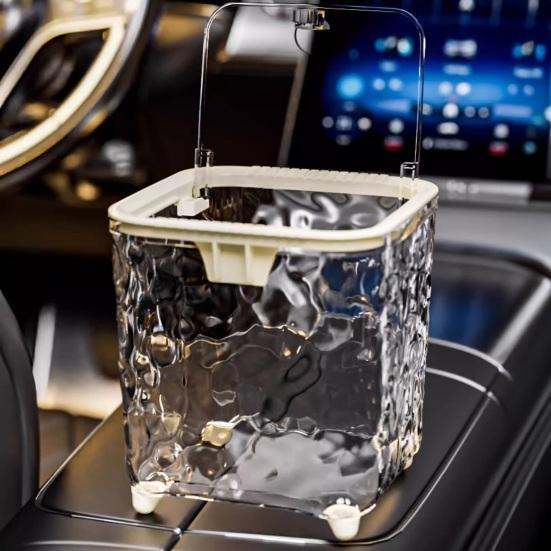 Trash Can Transparent Water Ripple with Press Trash Bin Lid Office Wastebasket for Home Bedroom