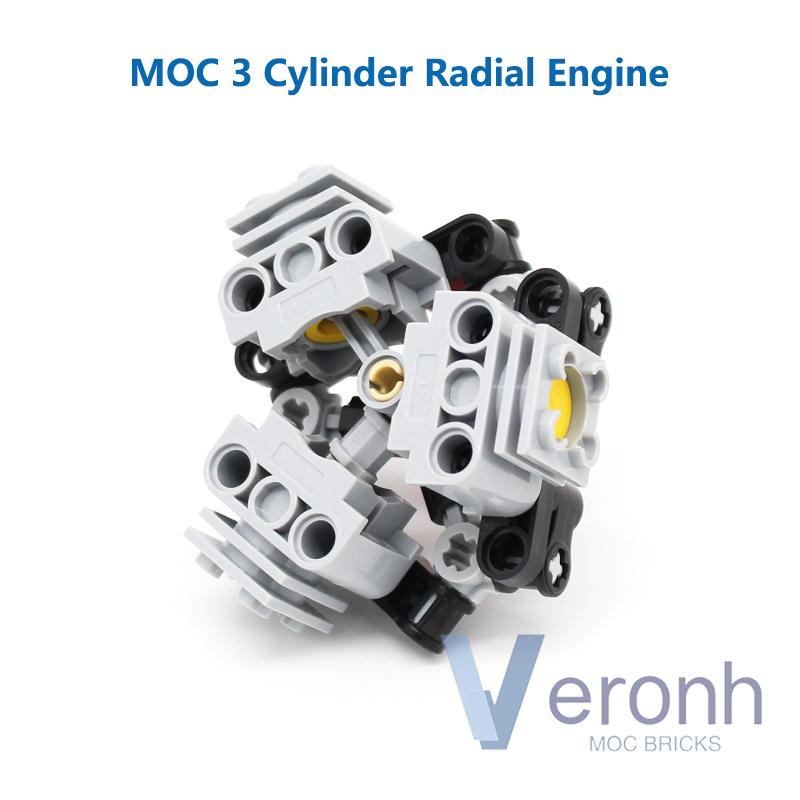 MOC 3 Cylinder Radial Engine Model Building Blocks Compatible PF Kit 2850 2851 2852 2853 Technical Parts Assembly Bricks Kid Toy