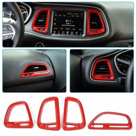 Car Interior Full Decoration Cover Trim Bezels For Dodge Challenger 2015-20 Red