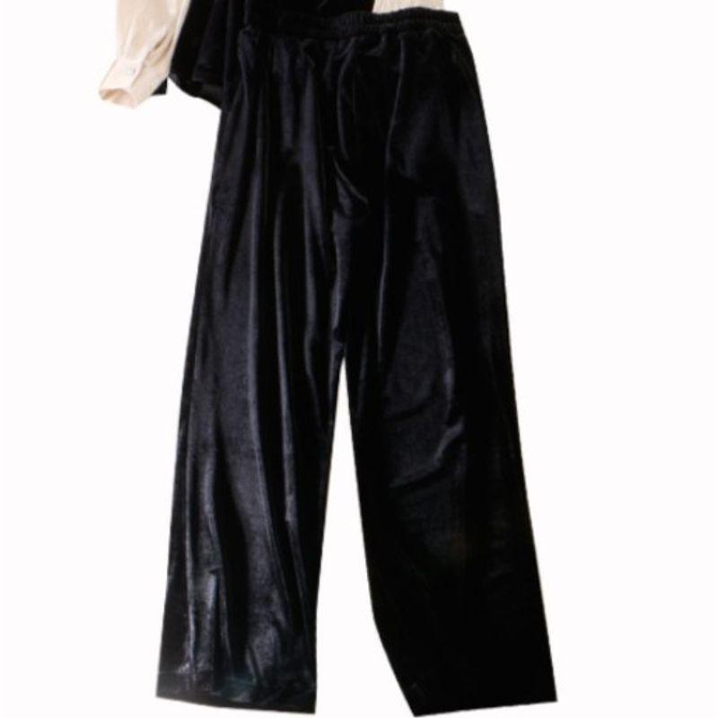 

France Modern Handmade Diamond Velvet Harem Two-Piece Set Black Gold(One Piece Pants) XXXL