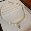 Sparkling Collarbone Imitation Pearl Beaded Choker Necklace 8MM Pearl Rhinestone Teardrop Pendant Statement Jewelry for Women