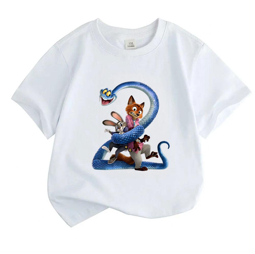 Kids Boys Girls 100% Cotton Crew Neck Short Sleeve T-Shirt, Funny Cartoon Rabbit Fox Snake Print Casual Comfortable Tee Tops for Children Daily Wear