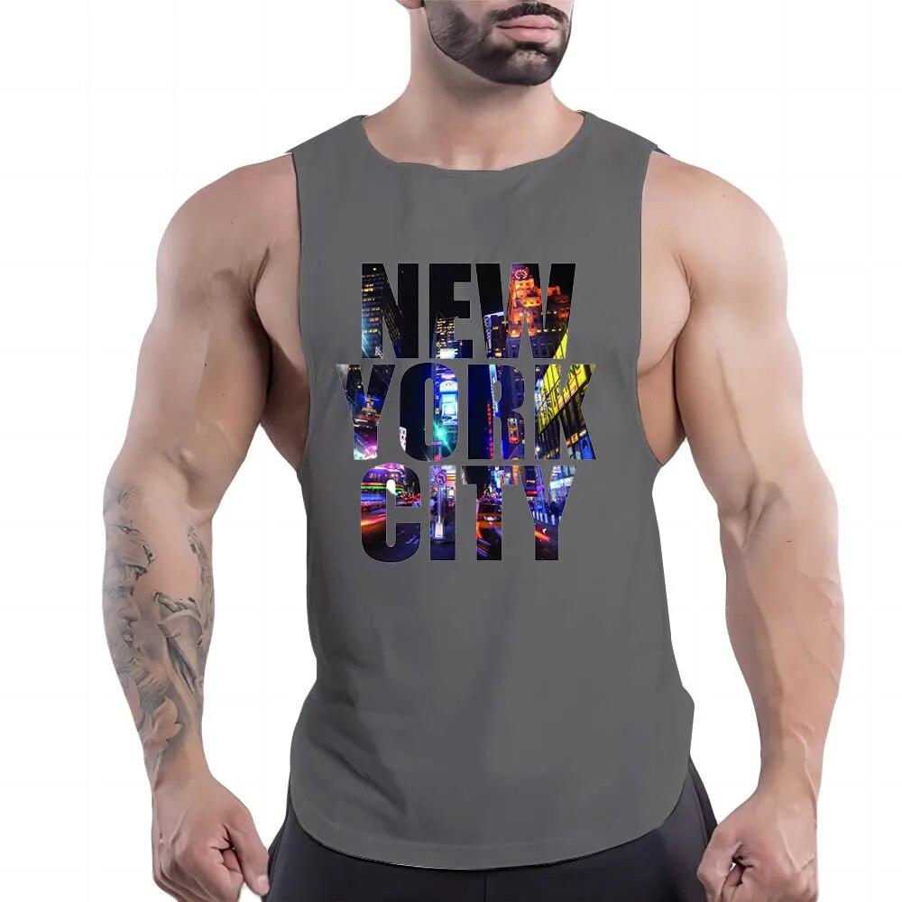 Four Seasons Herren Outdoor Fitness Freizeit Sport Rundhals Weste Kreatives Buchstabenmuster 2D Gedrucktes Jugend Trend Shirt