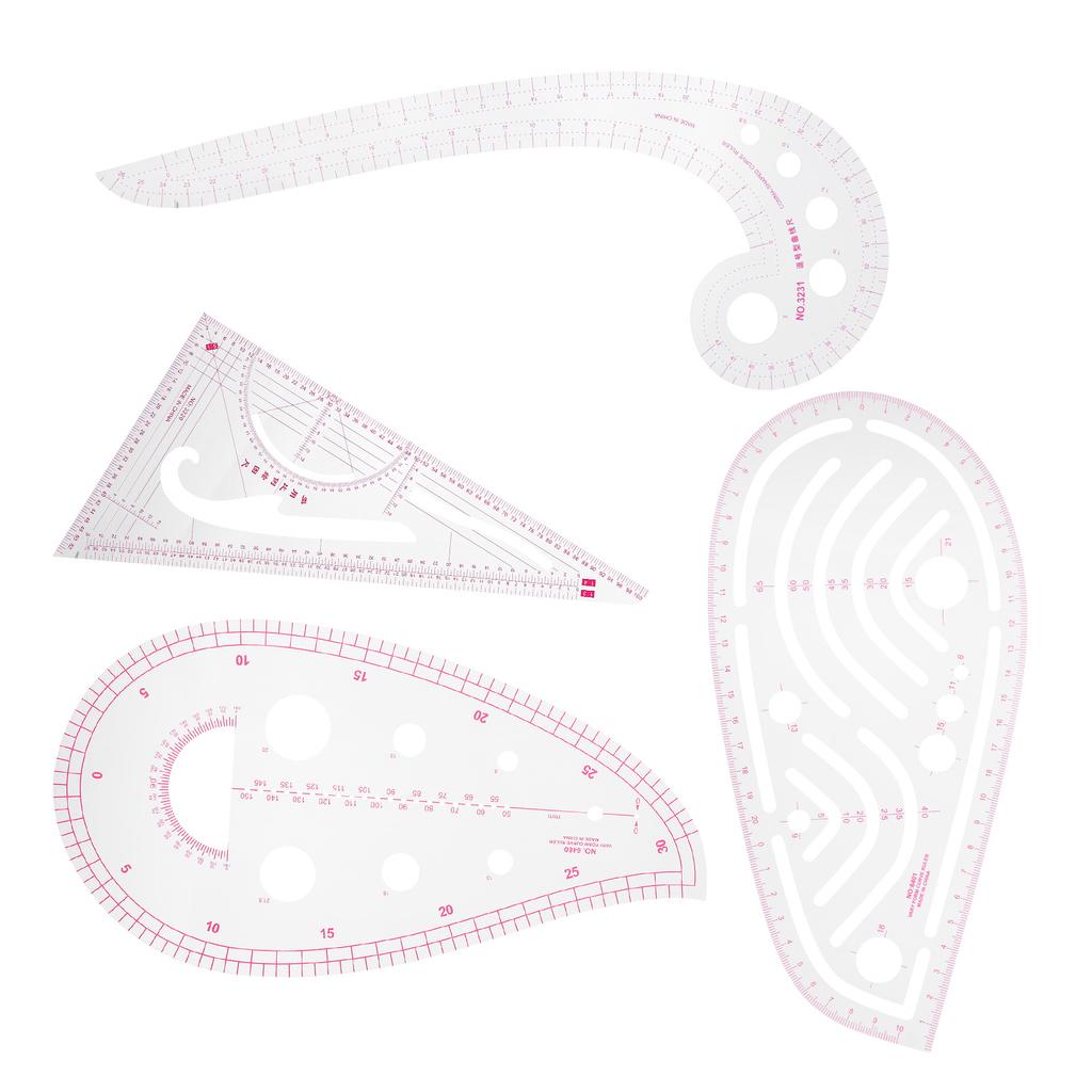 4Pcs Curve Ruler MultiFunction Vary Form Sewing Grading Proofing Plastic Clothing Design Tool