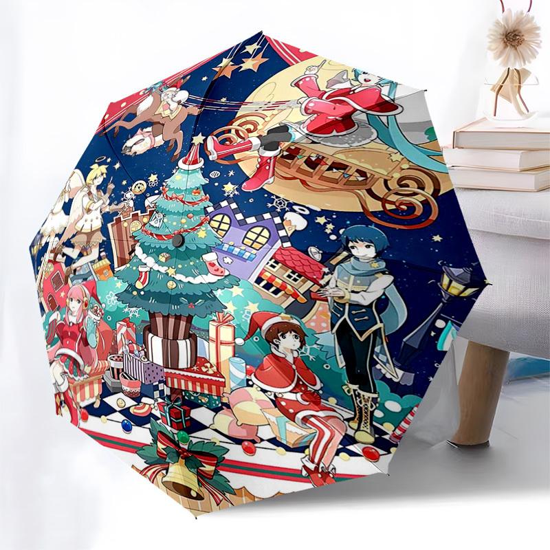 

1pc Christmas Festival Santa Claus Snowman Reindeer Angel Outdoor Umbrella, Automatic Open Close 8 Bone Iron Frame Portable Folding Design Suitable fo