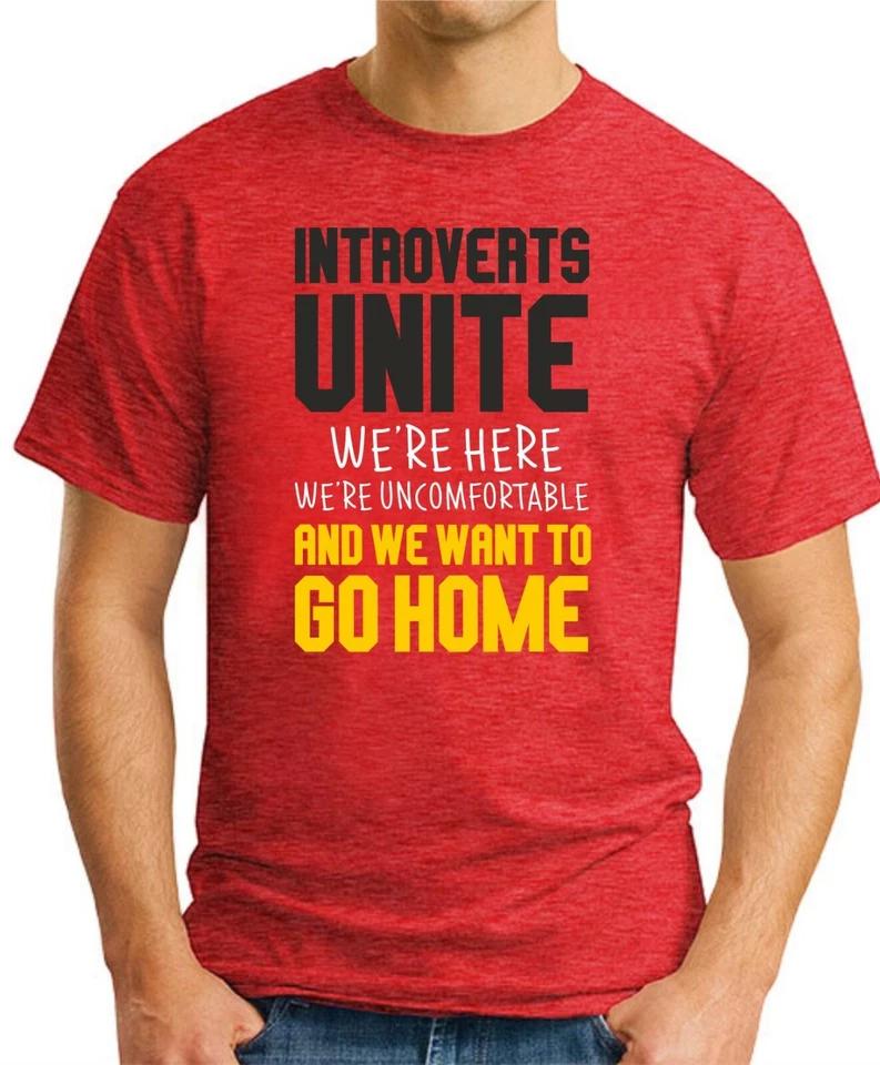 INTROVERTS UNITE T-SHIRT   Funny Slogan Novelty Joke Geek Nerdy Gift Men s Top 4 S