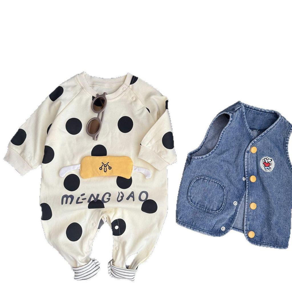Nebeans Polka Dot Long Sleeve Infant Romper - Spring & Autumn Cotton Onesie