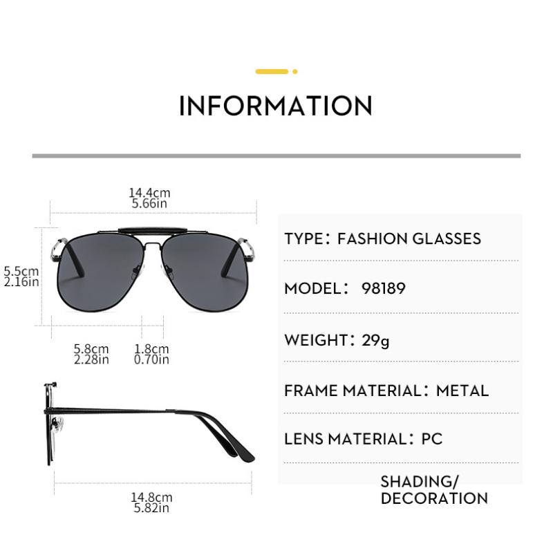 Women's sunglasses, men's and women's fashion large-frame double-beam metal sunglasses