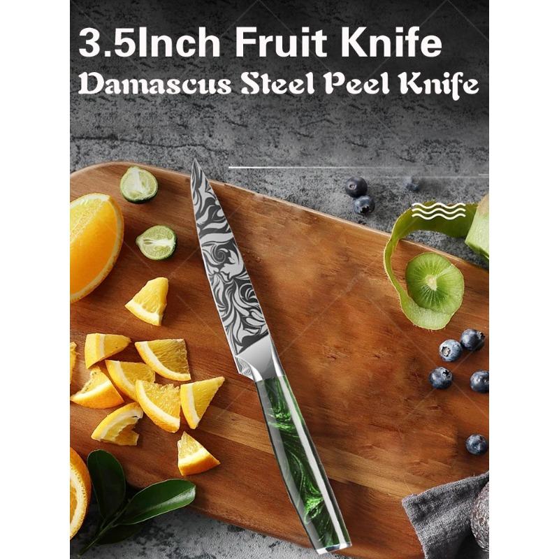Stainless Steel Fruit Knife Small Damascus Pattern Fruit Peeling and Slicing Multi-purpose Knife Household Kitchen Knife