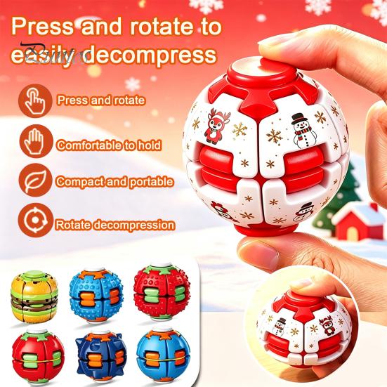 Stocking Stuffers for Kids Press to Spin Fidget Ball, Transformable Spinner Sensory Stress Relief Christmas Party Favors Children Toy Adults