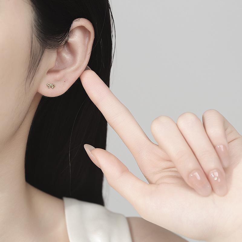 Bow Stud Earrings For Girls, Sweet And Gentle Earbone Studs, Ear Hole Earrings, Exquisite Mini Tremella Decoration