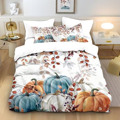 3-delig Herfst Oogstfeest Pompoenprint Kernloos Beddengoed Set Meerdere Maten Slaapkamers Slaapzaal Zacht Comfortabel Machine Wasbaar