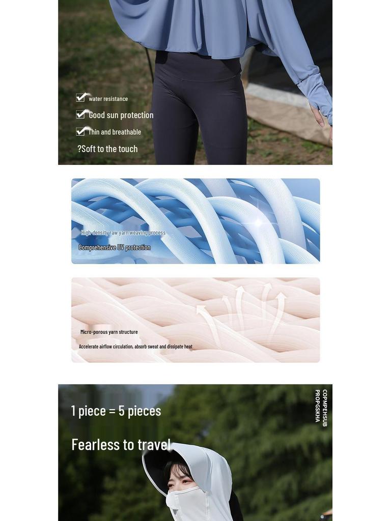 UPF50+ Anti-UV Black Sun Protection Shawl for Women, Breathable Ice Silk, Cooling Loose Fit.