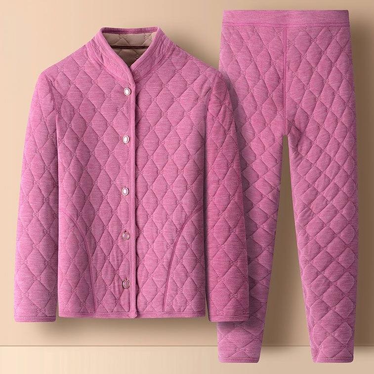 Coral Velvet Quilted Home Wear Set: Warm Fleece Pajamas for Middle-Aged and Elderly Men & Women