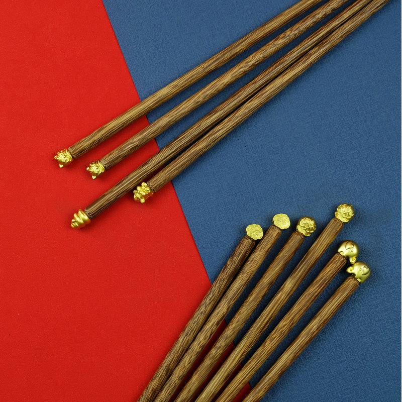 5 Pairs of Chicken Wings Wood Auspicious Meaning Wooden Chopsticks Five Meal Gifts Solid Wood Chopsticks Tableware 25cm