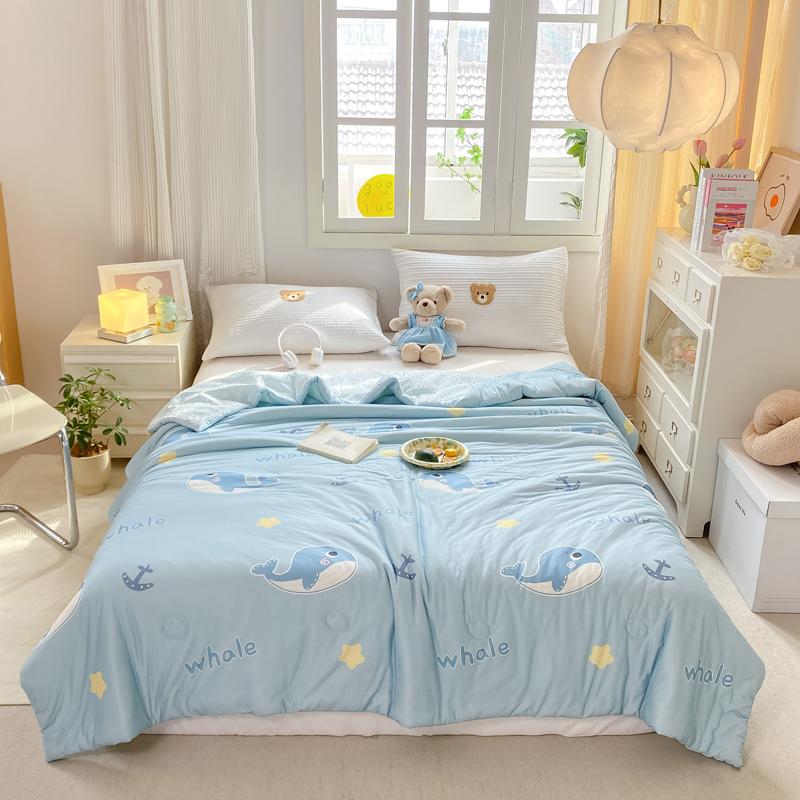 Cartoon Rainbow Bear Summer Quilt 100% Cotton Air Conditioning Thin Quilt for Kids Teens Multi-functional Nap Quilted Quilt