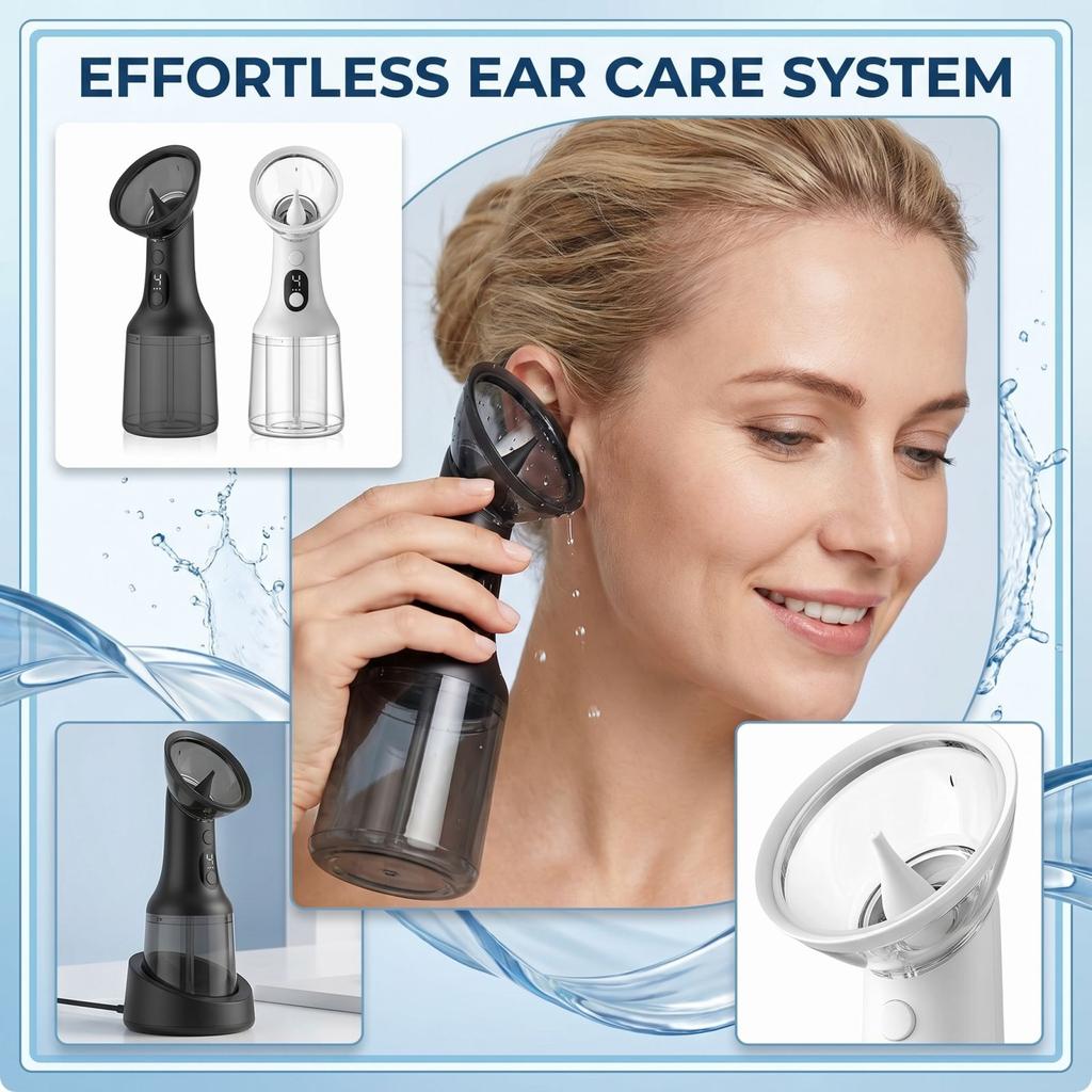 Electric Ear Cleaner Cordless Automatic Earwax Removal Device with Water Spray Function Rechargeable Ear Washing Kit for Personal Hygiene