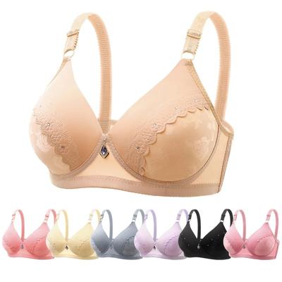 Bralette Women Bra Sexy Jacquard Rhinestone Thin Section Floral Push Up Brassiere Adjustable Strap Wire Free No Steel Ring Wrap Chest Small Chest Bra