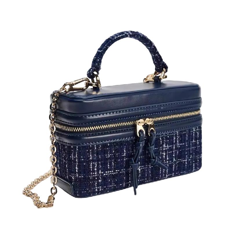 Vintage Square Chains Shoulder Bag for Women Elegant Woolen Box Crossbody Bag Luxury Brand Fashion