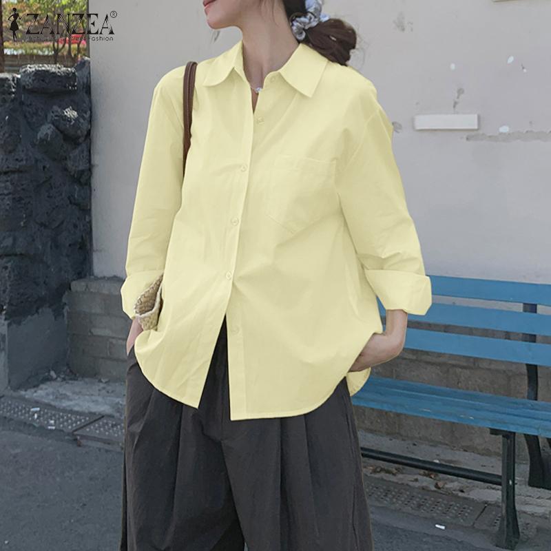 ZANZEA Women Casual Turn Down Collar Loose Long Sleeve Button Blouse