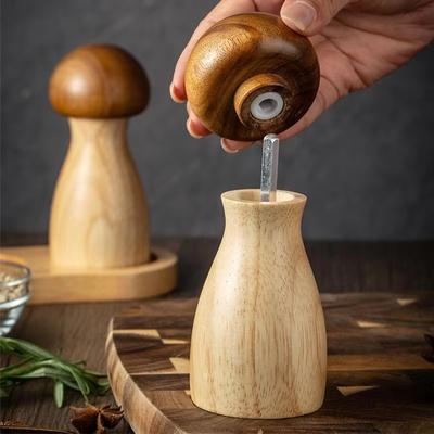 Wooden Mushroom Style Salt And Pepper Grinders Manual Sea Salt Shakers Pepper Mills For Seasoning Meal Prep Cooking Tools
