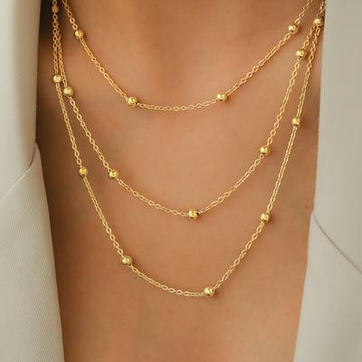 Stainless Steel Necklace New High-end Atmosphere Delicate Beads Multi-Layers Chain Bone Necklace For Women Zircon Party Gifts