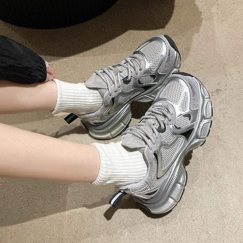 Red and green thick-soled heightening dad shoes women's autumn new silver breathable versatile sports and leisure shoes