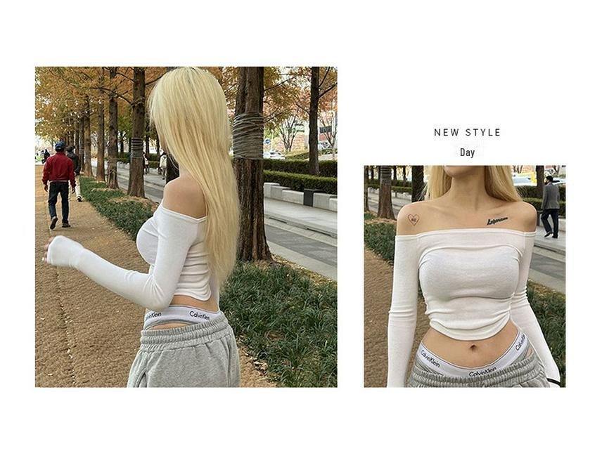 Korean Dongdaemun Stylish Off-Shoulder Long-Sleeve Slim Fit Women's T-Shirt Top