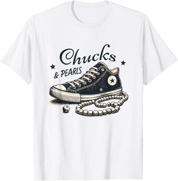 

Chucks And Pearls I M With Her Kamala 2024 Retro Vintage T-Shirt, Size S-5XL 3XL