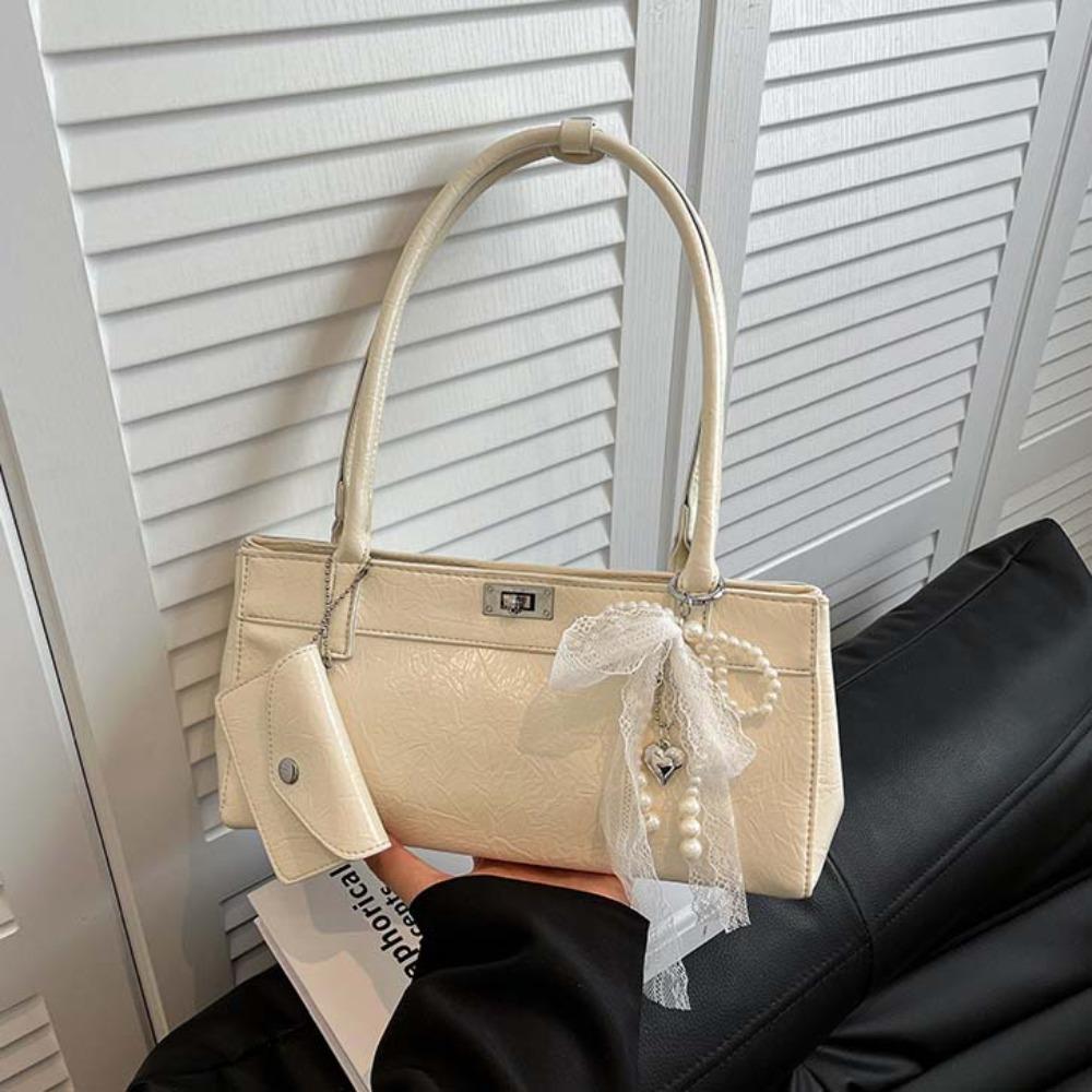 Sweet French Stick Handbag Lace Texture Underarm Bags Portable PU Shoulder Bag  Work