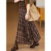 DIMANAF 2026 Autumn Women New Skirts Plaid Loose Elastic Waist Pleated Elegant Long Skirts Red