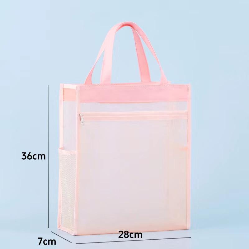 A4 Transparent Mesh Tote Bag for Middle School Exam & Art Supplies - Large Capacity Student Organizer