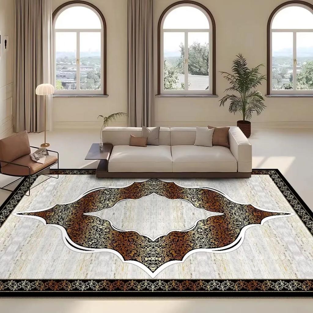 European Golden Living Room Carpet Luxury Commercial Hotel Decoration Large Area Rug for Bedroom Sofa Table Home Printing Mat