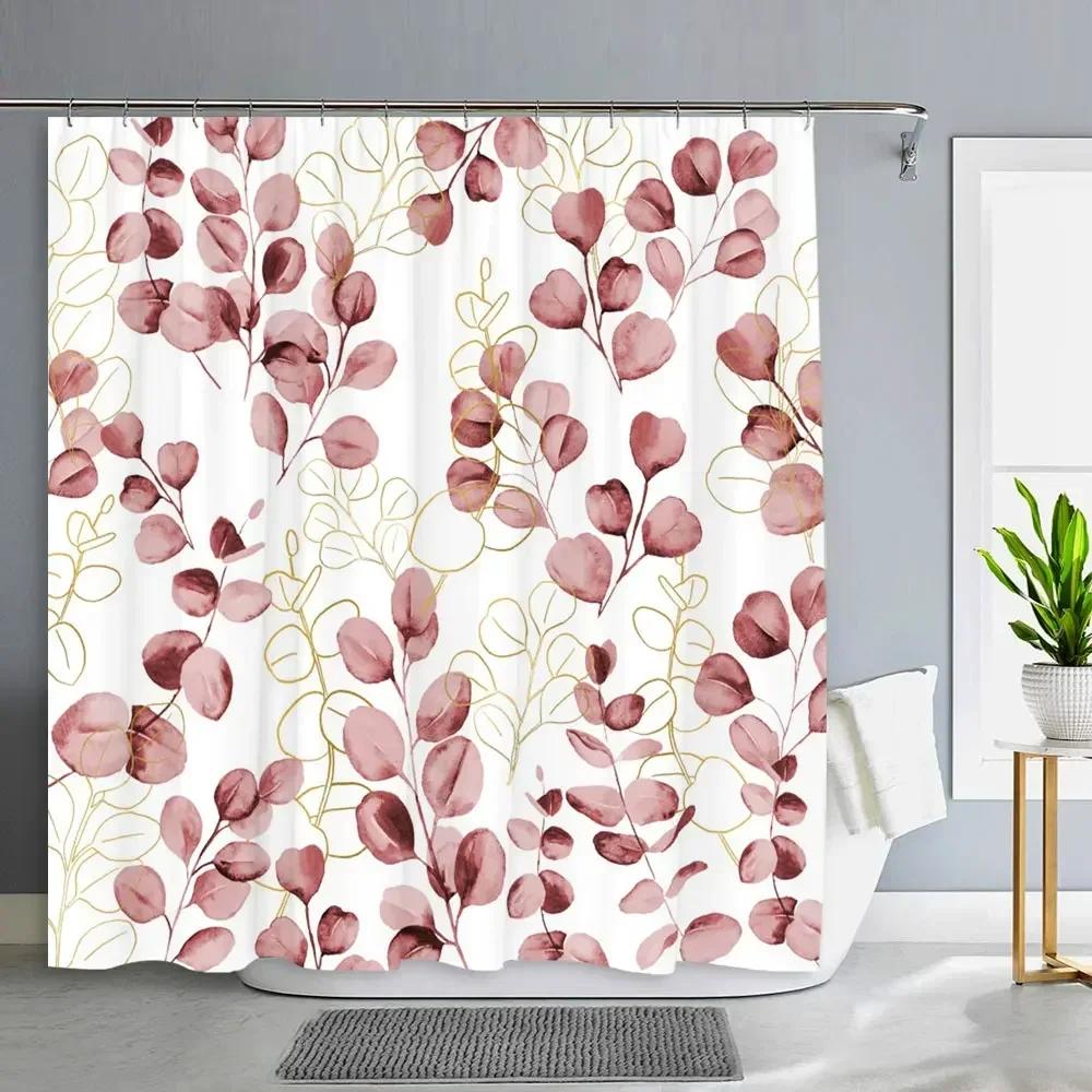 Green Plants Eucalyptus Leaves Shower Curtain Natural Watercolour Leaves Tropical Botanical Patterns Bath Curtain Bathroom Decor