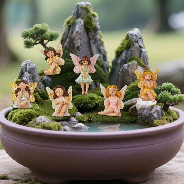 6Pcs Artistic Fairies Figurines For Outdoor Use Durability Resins Garden Sculpture Miniature Landscape Decorations