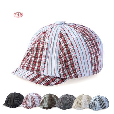 Spring Summer Light Plaid Forward Hat Men Vintage Striped Paintwork Hat Newsboy Hat