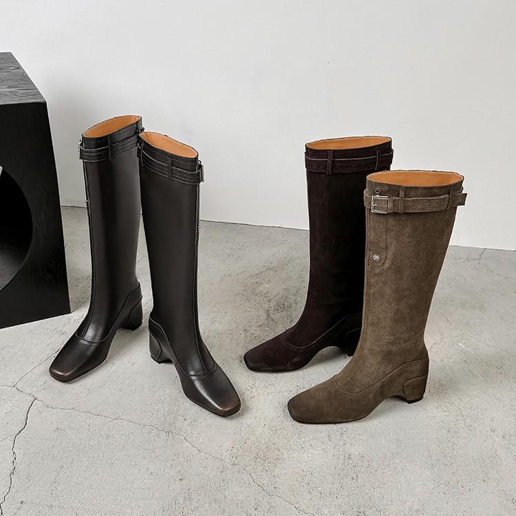 5Cm large tube circumference boots women 2025 new suede spice girls but knee long boots square head thick heel thin pile boots