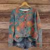 Women's Vintage Knit Button Vintage Floral Stripe Print Cardigan Jacket