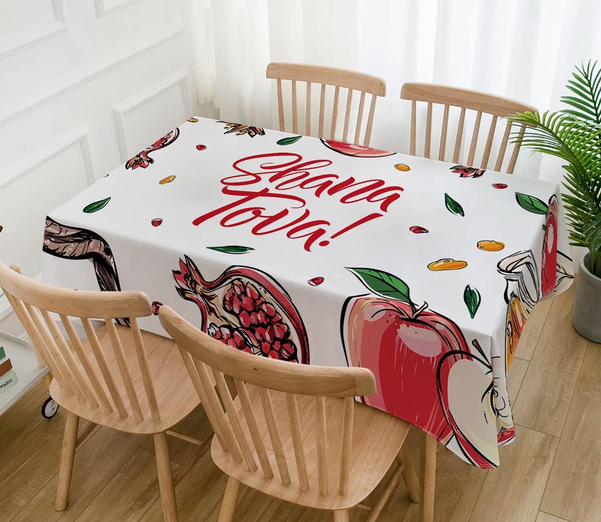 Rosh Hashanah Rechthoekig Tafelkleed Joods Nieuwjaar Decor Shana Tova Honing Granaatappel Waterdichte Tafelkleden Feestdecoratie 90x140cm