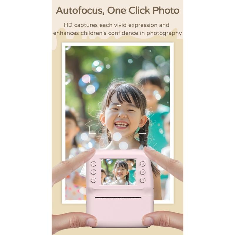 Kids Instantly Print Camera With 1Roll Thermals Paper For Creative Photography Featuring Clear Imaging Filter Effects