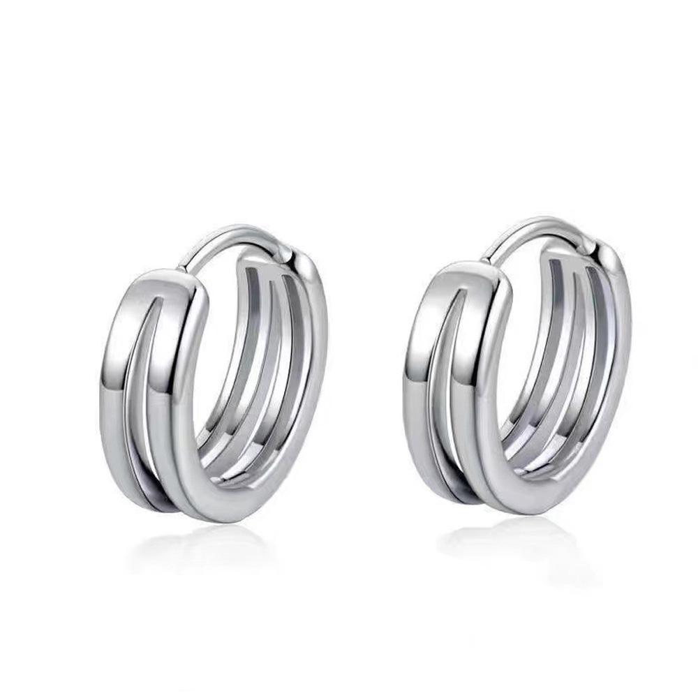 

1 пара серег-кольцов из нержавеющей стали, многослойные круглые серьги-гвоздики в стиле панк с двойным пирсингом в стиле хип-хоп серебряный