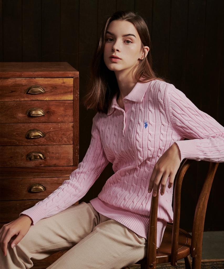 USPOLOASSN Classic Cable Collar Knit _Light Pink
