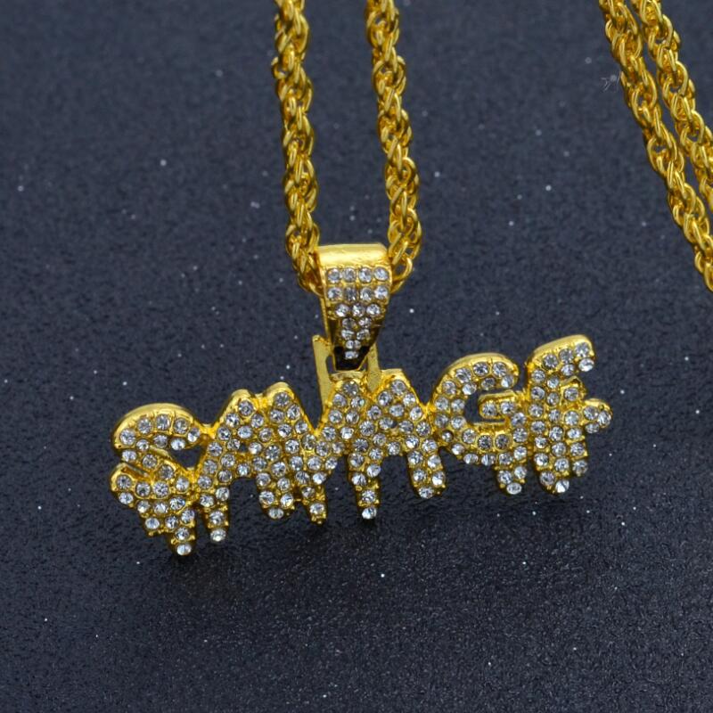 SAVADF Hip Hop Full Diamond Letter Pendant Necklace for Men K1133